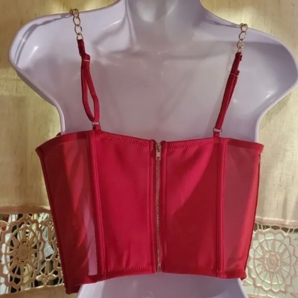 Say What Red Corsette Crop Top with Chain Straps - Picture 2 of 4